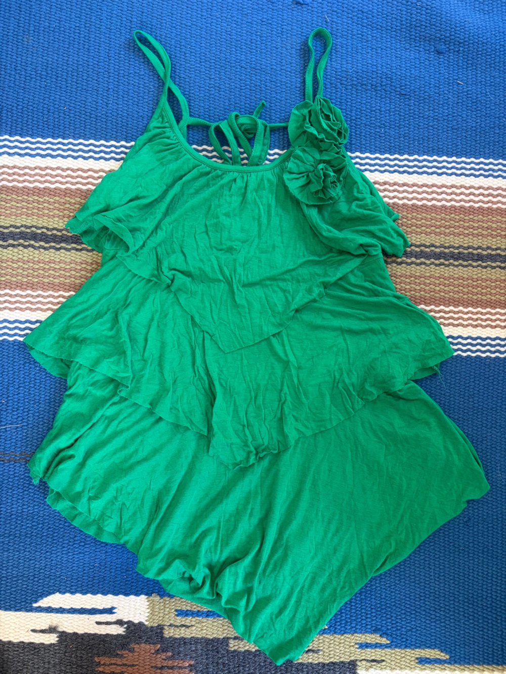 Y2K Green Tiered Tank Top with Rose Appliqué